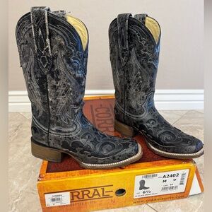 Corral Black Snake Inlay Western Boots 6.5 NWT